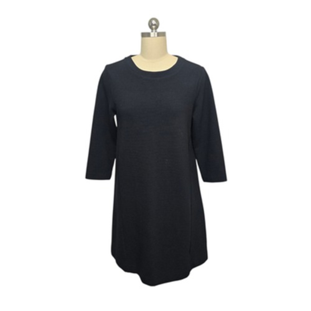 Boden Dress Womens 8 Black Shift 3/4 Sleeve Textured Knit Crewneck Ribbed Solid